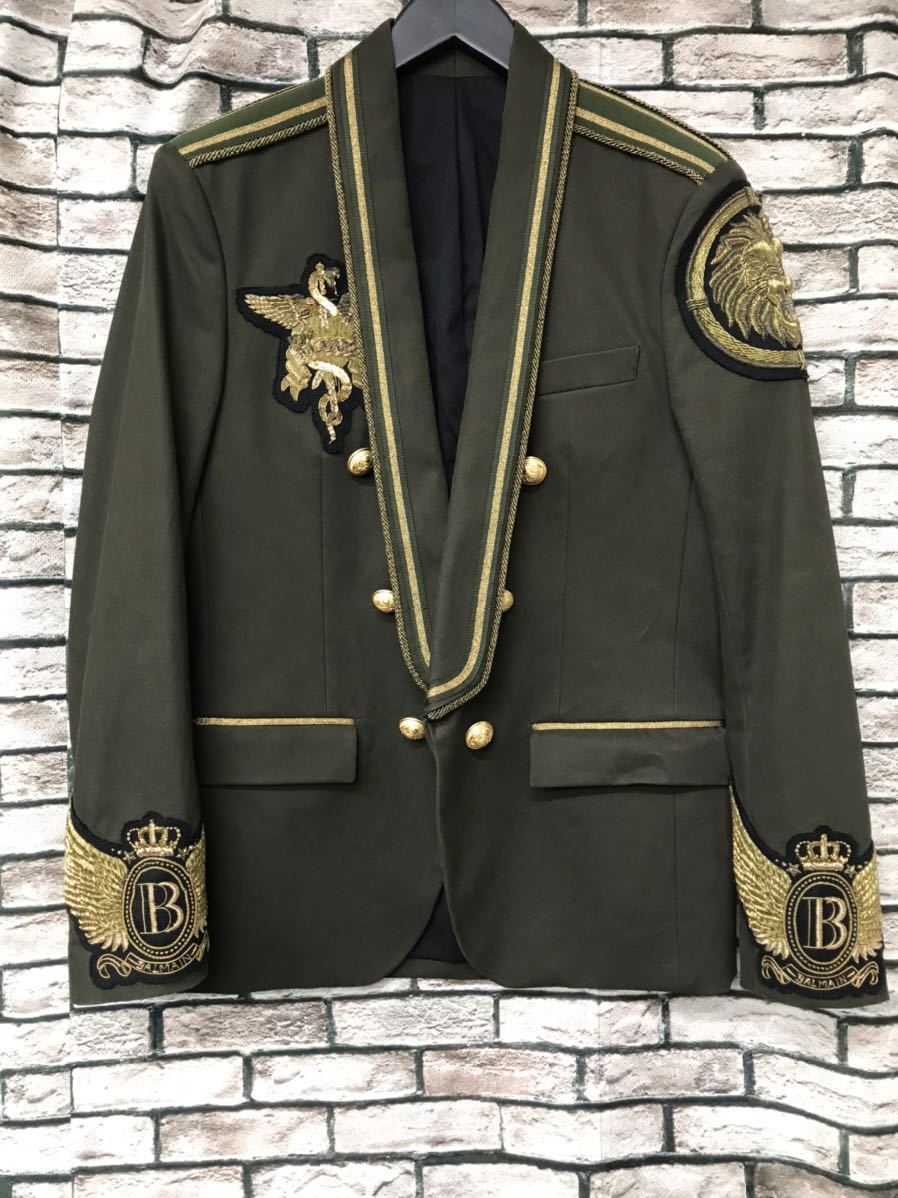 ☆BALMAIN バルマン☆W8H71 39T492B 金ボタン装飾ショールカラー 