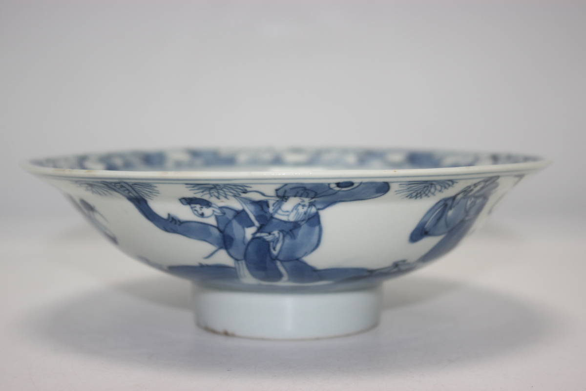 1円～　中国　清末～民国　染付　仙人柄　アンティーク　大皿