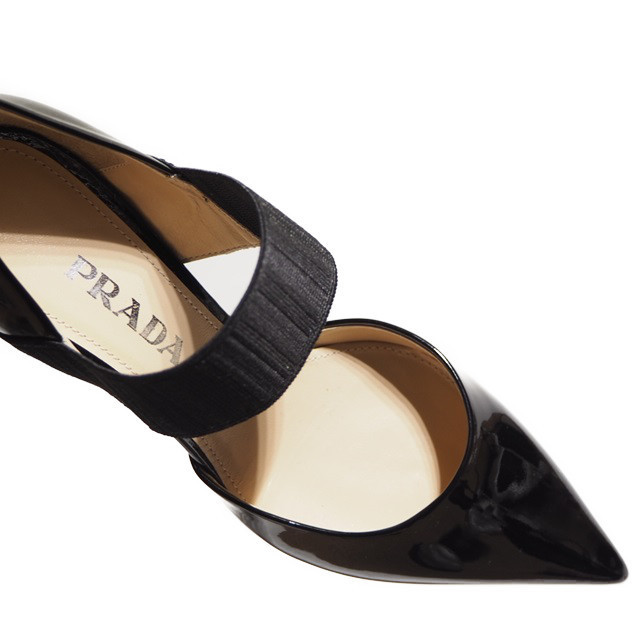 Prada プラダ レザー ハイヒール パンプス ポインテッド ストラップ H5856P ○PRADA プラダ○ 新品 ゴムストラップ エナメル ポインテッド