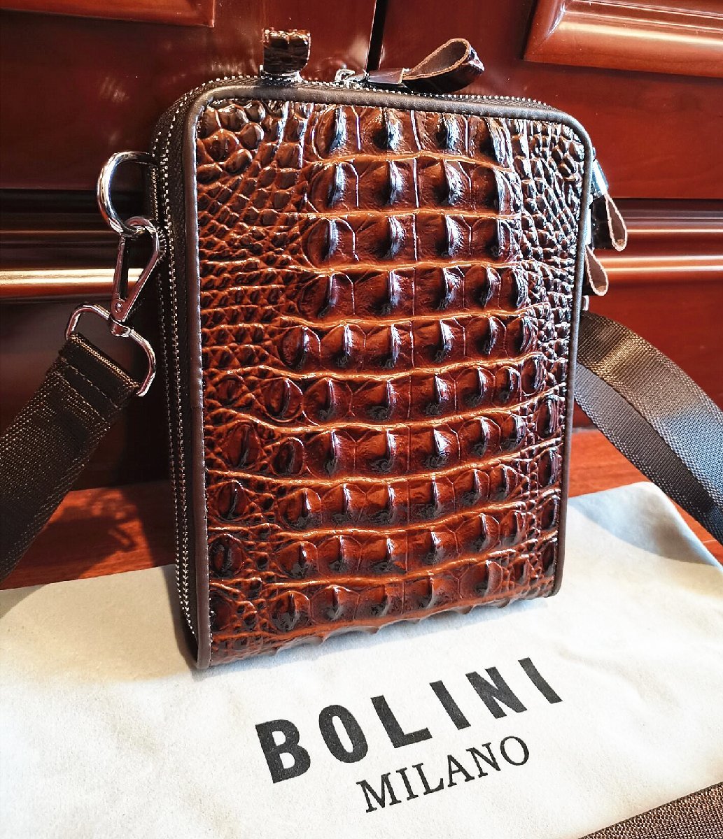 新品未使用★BOLINIトートバッグ★牛革★クロコダイル 最上級逸品18万◇イタリア・ミラノ発*BOLINI/ボリニ・最上級牛革