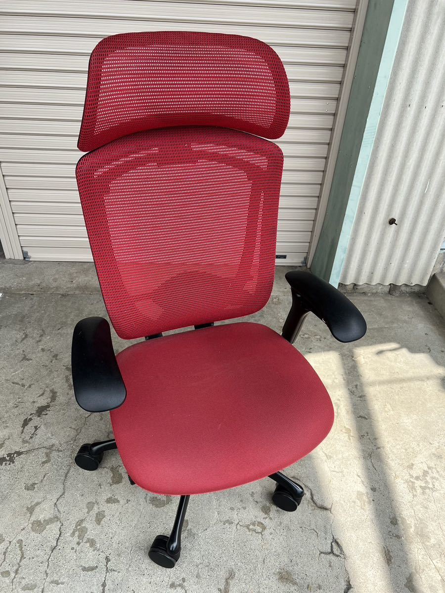 美品 Okamura オカムラ Contesa コンテッサⅡ セコンダ デスクチェア 赤 レッド 座面クッション 大型ヘッドレスト さいたま市発