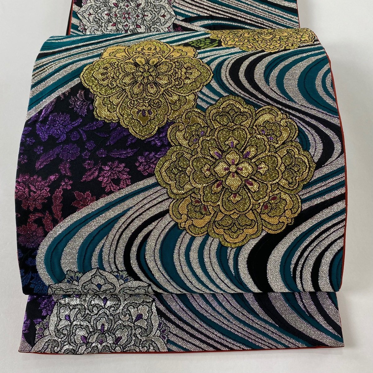 着物月花 唐織 引箔 品のある花 袋帯 六通柄 正絹 金糸 ob993
