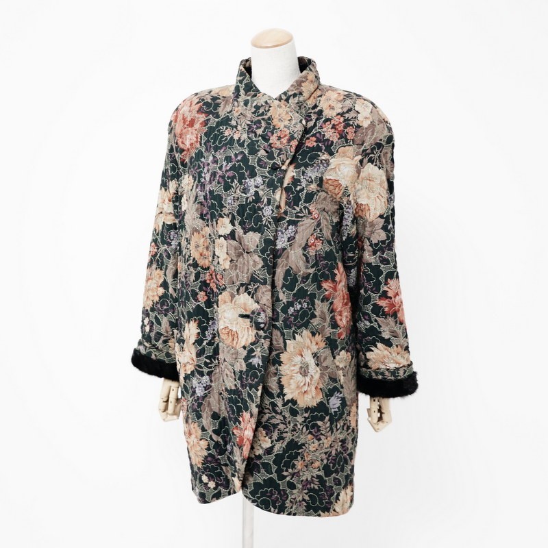 MF5226▲k.kishimoto*裏：ミンクファー/MINK*最高級毛皮*花柄*刺繍デザイン*スタンドカラー*ミドル丈コート*ファーコート*マルチカラー*13