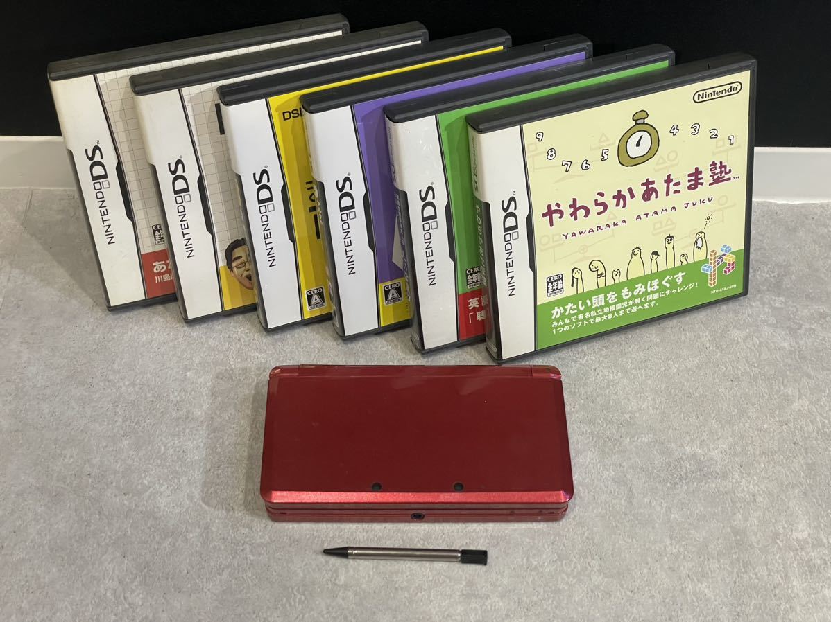 Nintendo 3DS 任天堂 レッド ソフト6本 脳トレ 本体のみ 現状品 中古品 