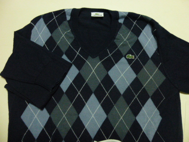 美品 LACOSTE ラコステ 長袖Vネックセーター サイズ4 薄手ニット 黒色 