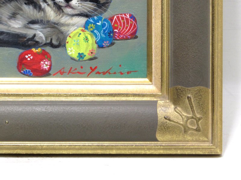 GINZA絵画館 歌手 八代亜紀 油絵4号 なごみ ネコ ねこ 猫 1点もの