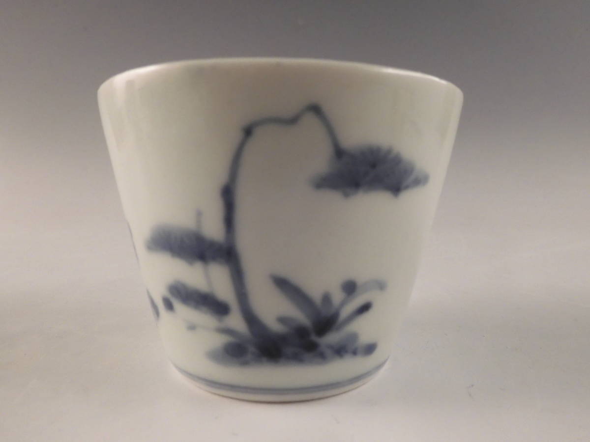 ☆栄☆古伊万里 染付 花草文 蕎麦猪口 無傷完品 江戸期