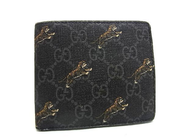 1円 GUCCI グッチ 575132 GG柄 レザー×PVC タイガー 虎 二つ折り 財布 