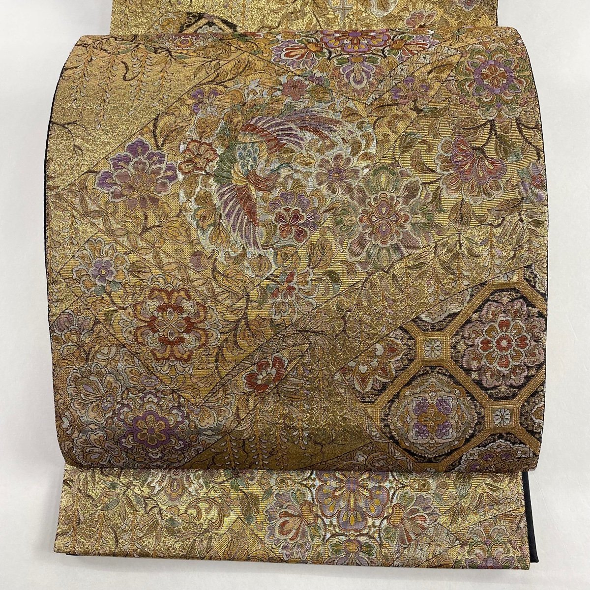 袋帯 美品 秀品 金羅巻華鳥桜文 金糸 箔 金色 六通 正絹 【中古