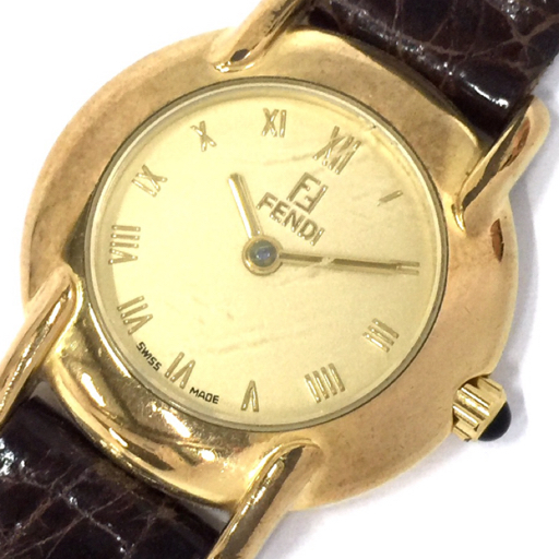 フェンディ 腕時計 410L ラウンド ローマン ゴールド金具 2針 クォーツ レディース 純正尾錠 稼働 FENDI