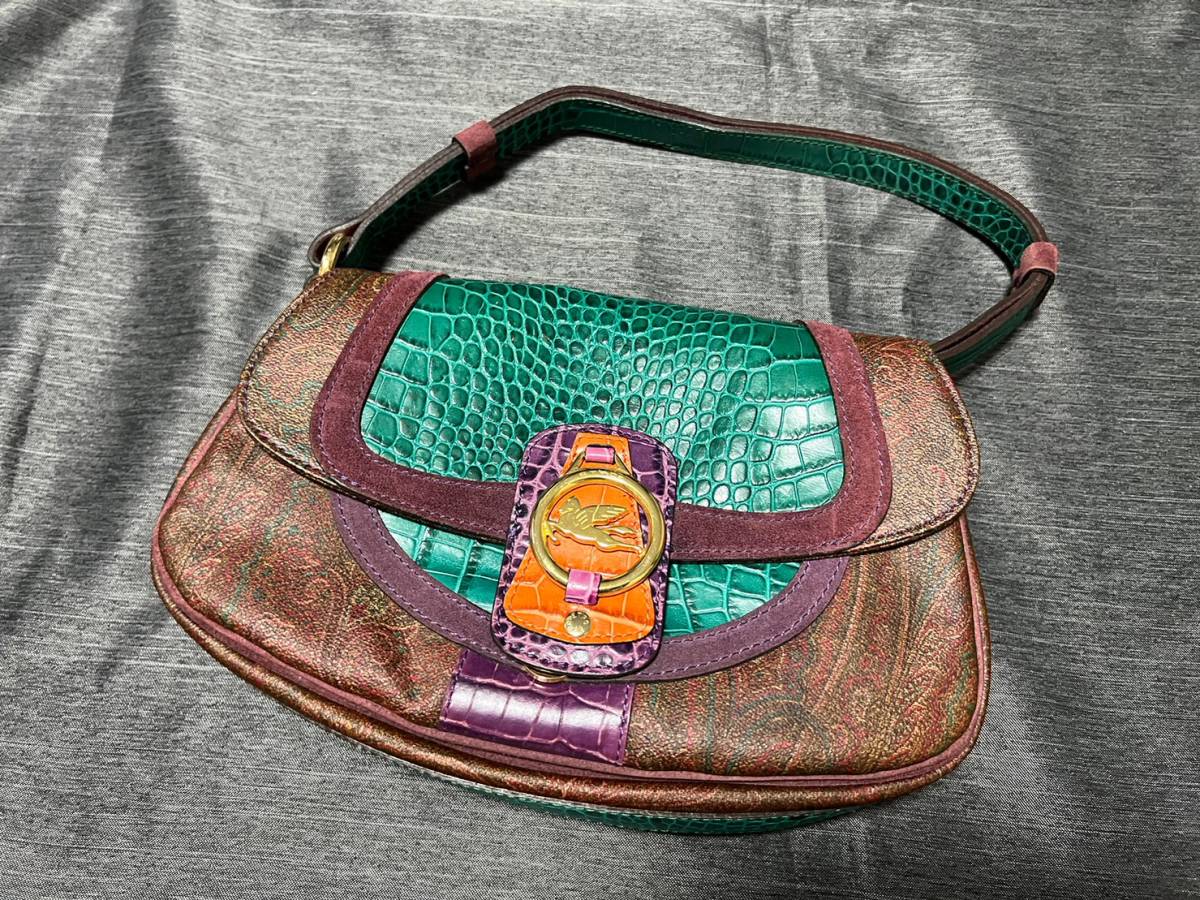 美品/希少/ETRO/エトロ/クロコ型押し/ペイズリー柄/ワンショルダー 