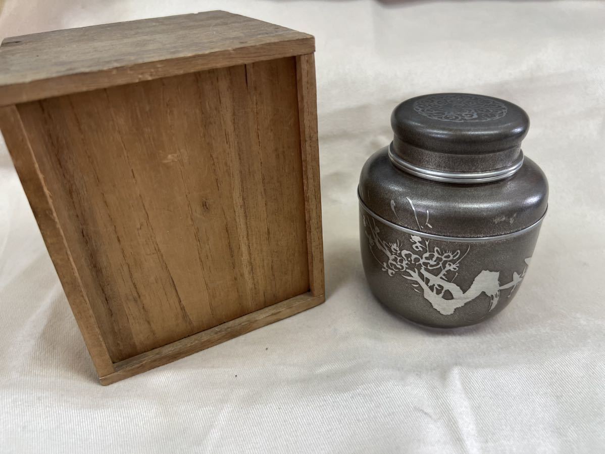 ◆◇錫製 茶壷 茶心壺　茶筒　茶道具　三越製　共箱◇◆