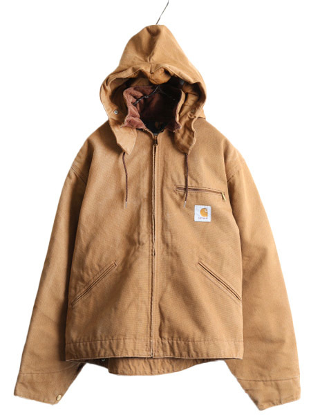 80s 90s USA製 カーハート デトロイト ジャケット レディース L メンズ M 程/ 古着 CARHARTT ダック ブランケット ライナー フード付き 茶