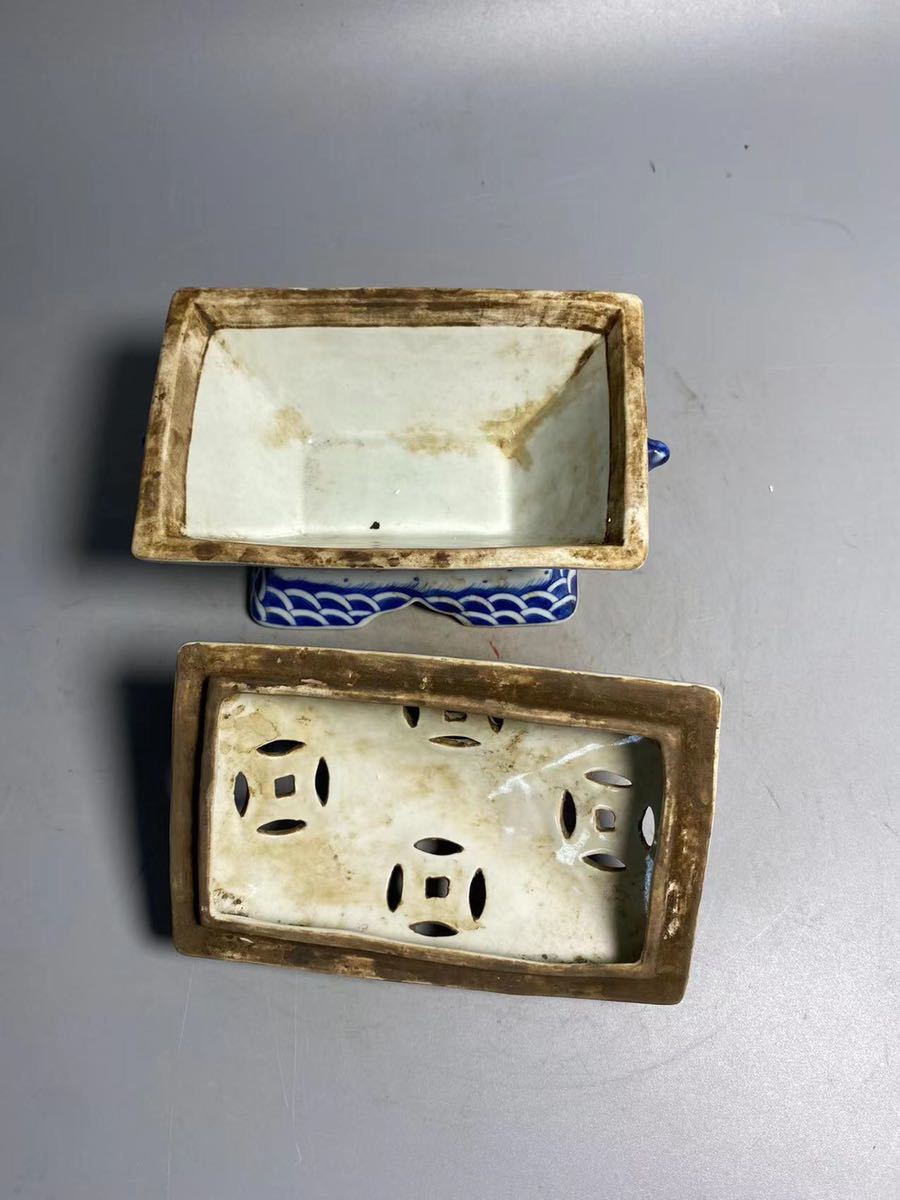 青花 時代物 唐物 中国美術 香炉 染付 中国 在銘 大清乾隆年製 中国古