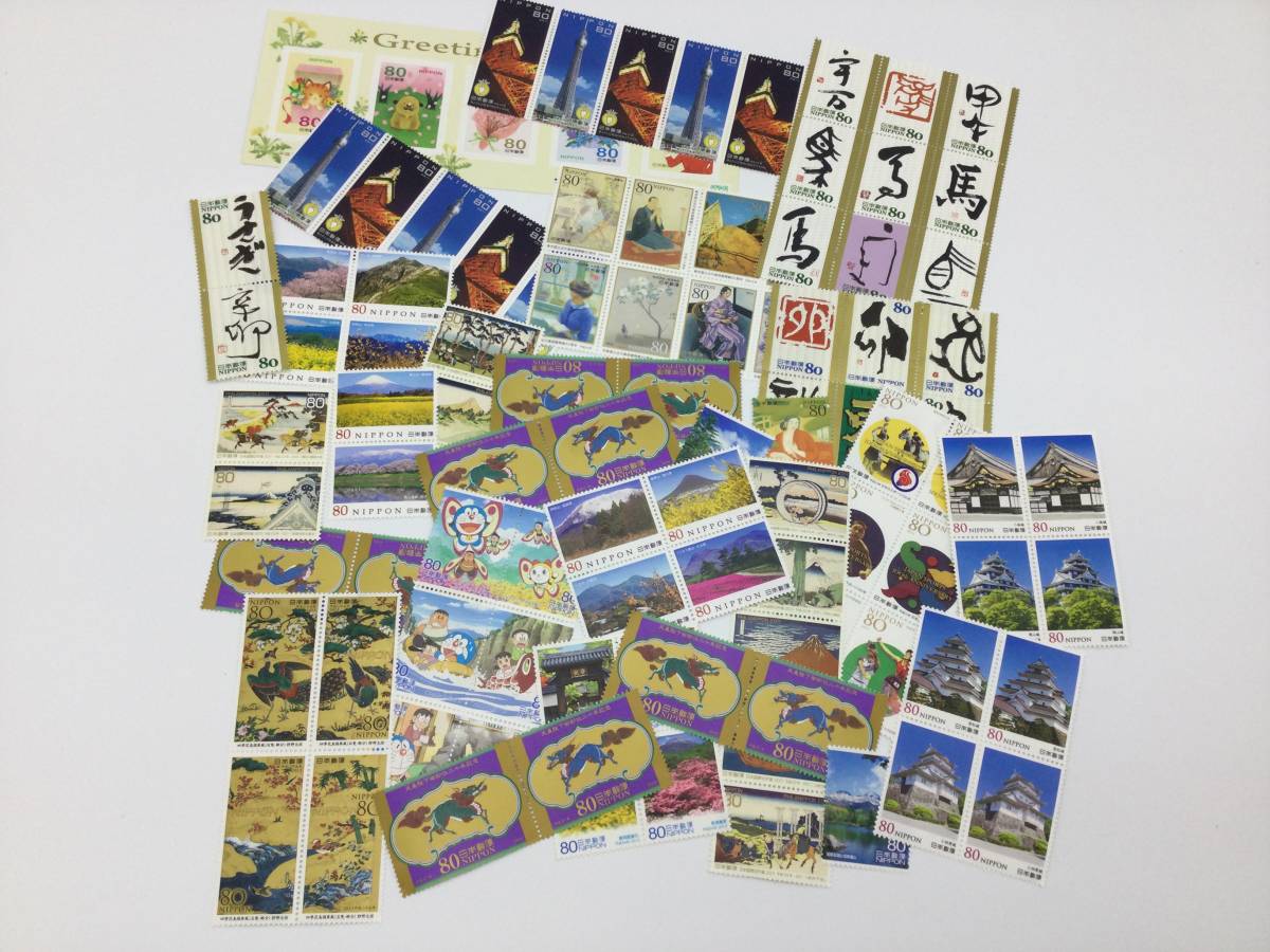 XX356【送料無料】80円切手 100枚セット / 1円切手 200枚セット 82，00