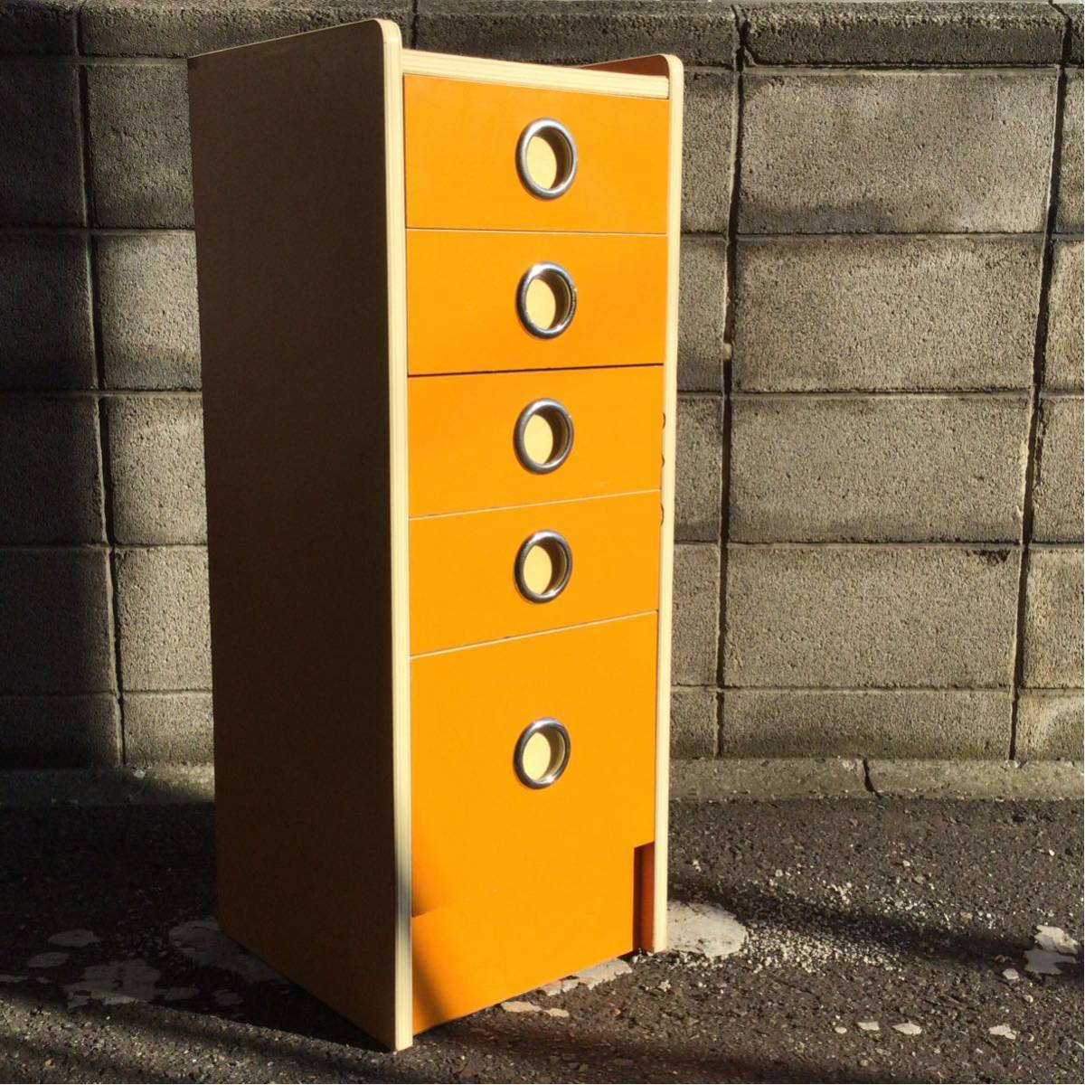 昭和レトロ チェスト レトロポップ 引き出し レトロ 収納 オレンジ 5段