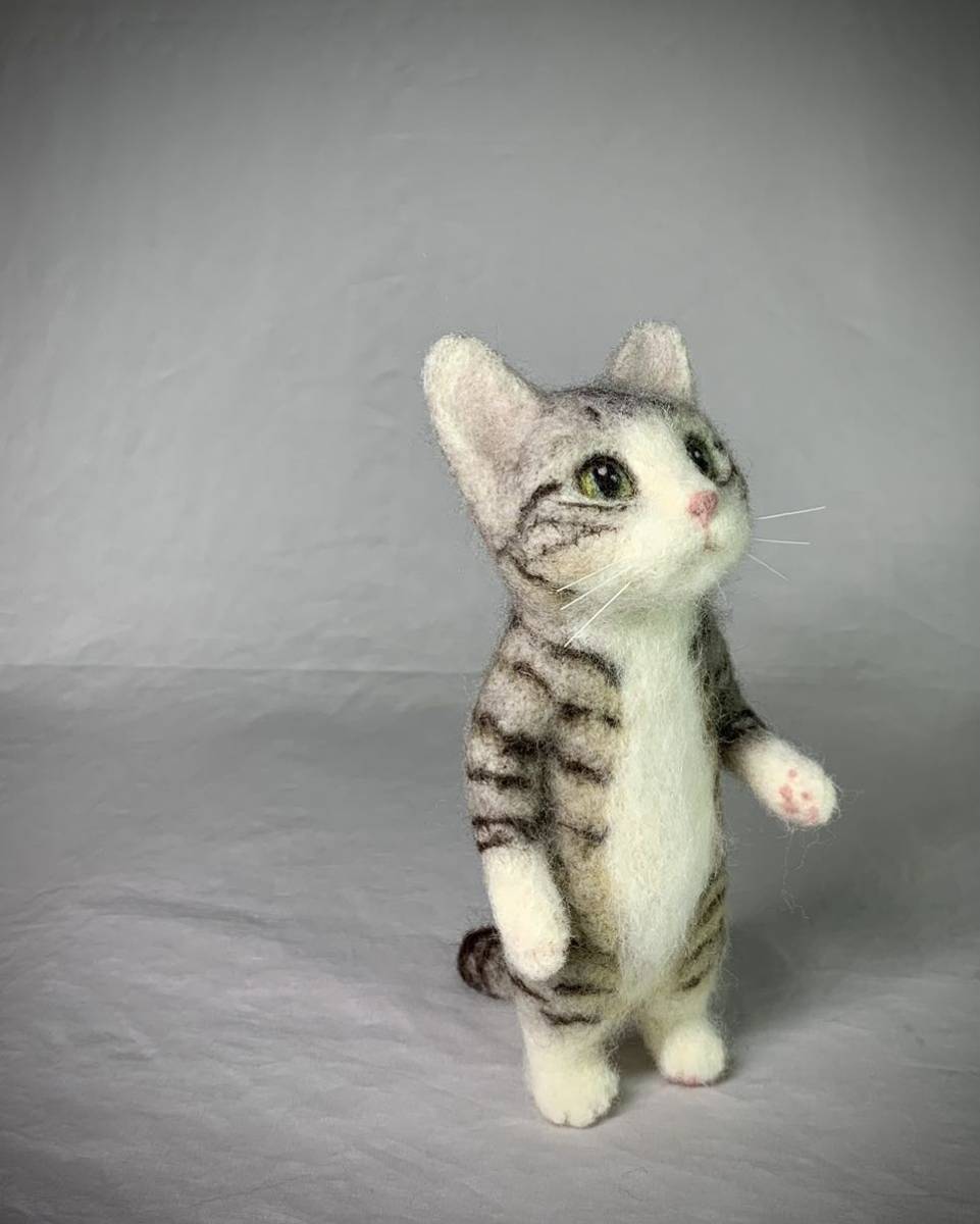 キジ白 羊毛フェルト ハンドメイド ちび猫 猫
