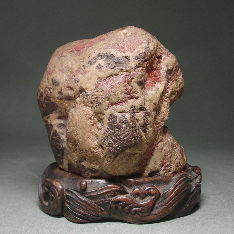 慶應◆水石 盆景 鑑賞石「肉形石」 自然石置物 台座付 盆石 4