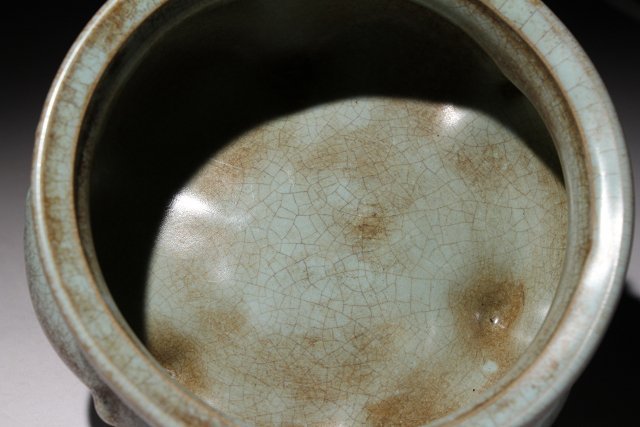 博物館展示品 来歴有 1359 宋時代 汝窯三足香炉 幅約15cm (検)青磁 香