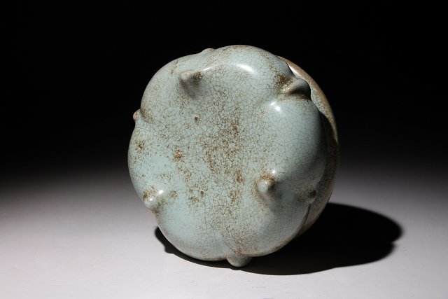 博物館展示品 来歴有 1359 宋時代 汝窯三足香炉 幅約15cm (検)青磁 香