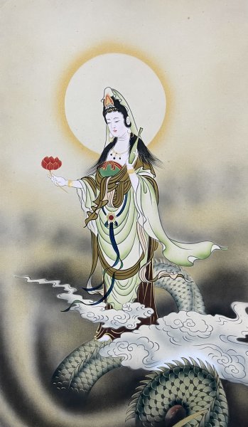 真作］村井紫雲 作「龍雲聖観音」絹本 日本画 絵画 仏画 仏教 仏教美術