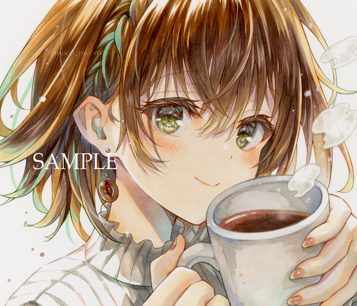 * moco 手描きイラスト 「Hot Coffee」/オリジナル/大色紙27.3×24.2センチ/原画