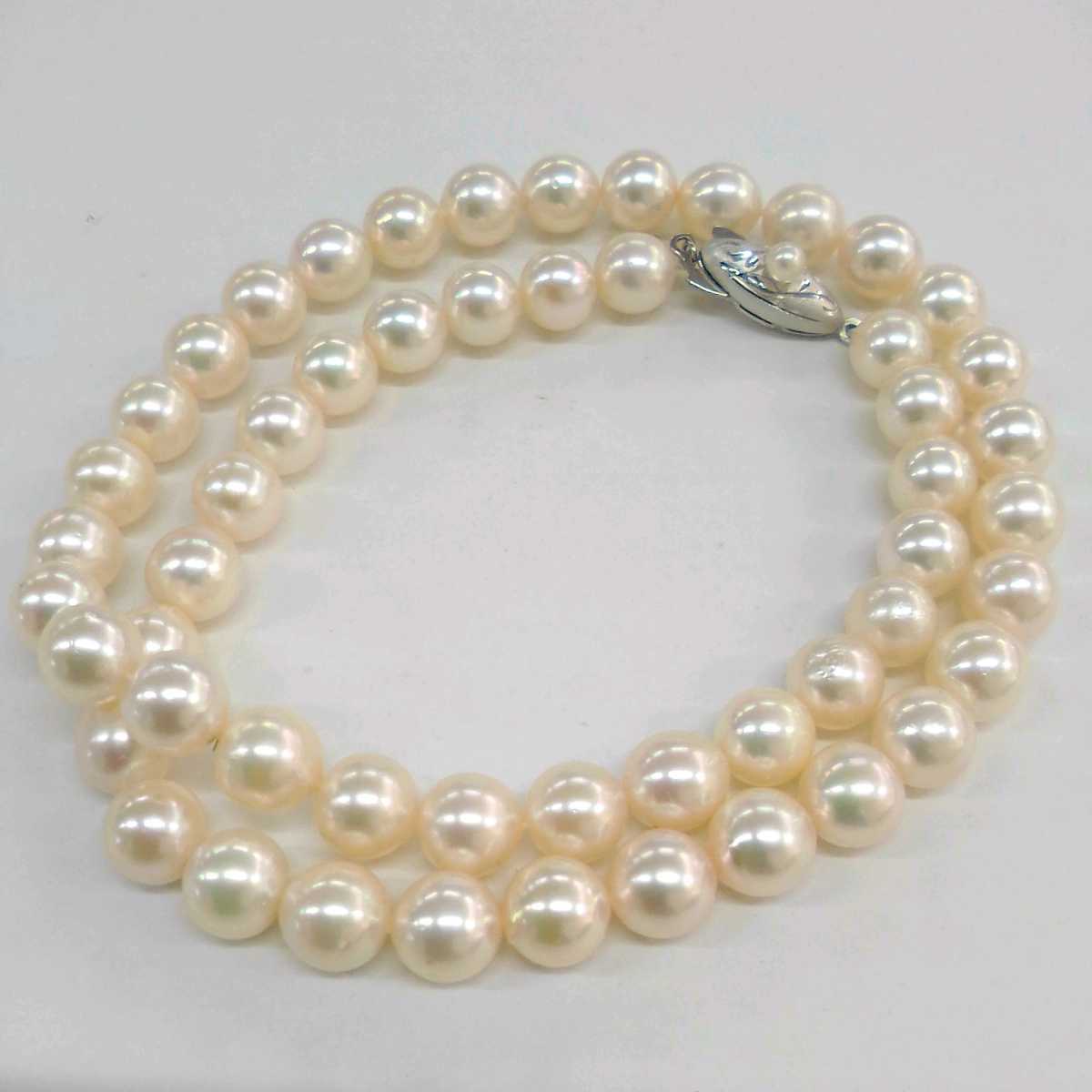 ●ハ2961S◎艶やか　本真珠　パール　ネックレス　訳あり　40センチ　6.9-7.3ミリ珠前後　留め具部分SILVER刻印あり◎送料込み◎　　 
