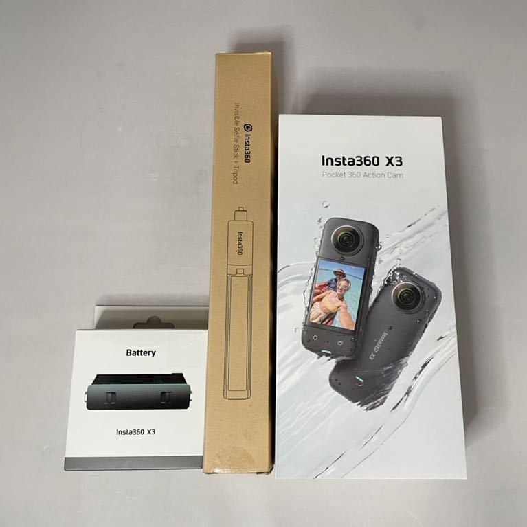 Insta 360 X3 360度カメラ＋バッテリー、自撮り棒