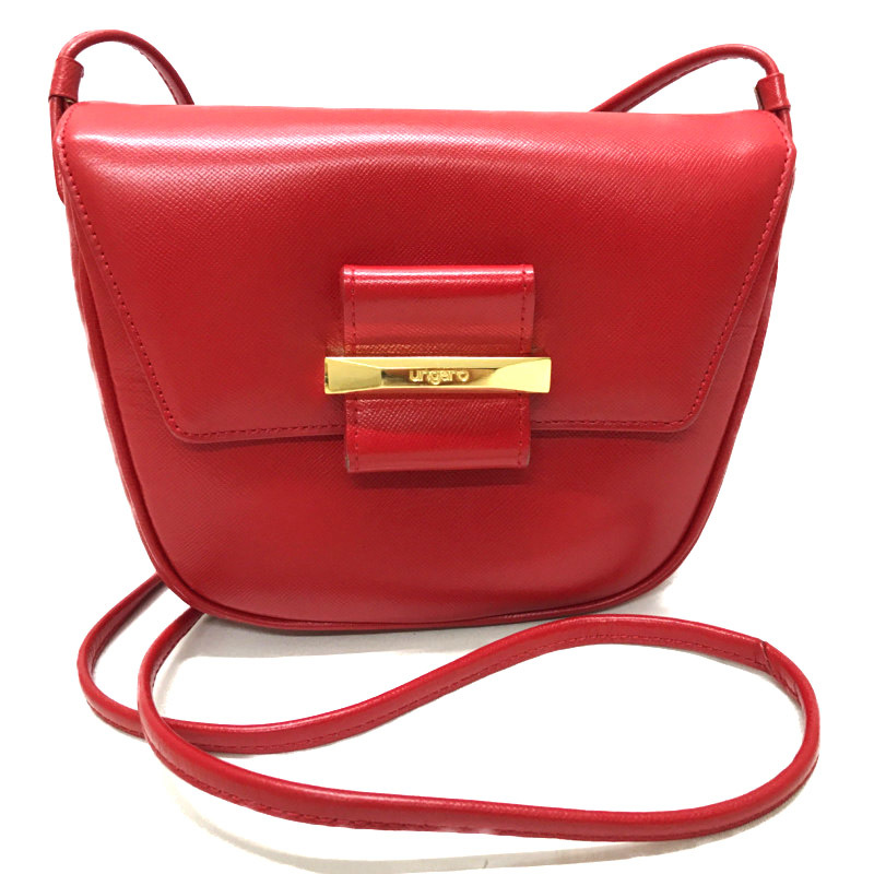 ウンガロ ショルダーバッグ 斜め掛け ポシェット レッド 本革 レザー ゴールド金具 レディース 中古 エマニュエルウンガロ