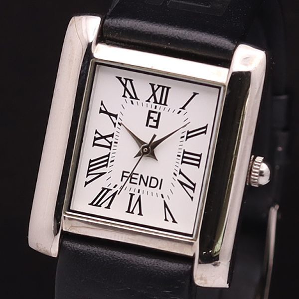 1円 稼働 良品 フェンディ QZ 1D/2577 スクエア ローマン 白文字盤 メンズ腕時計 AJW 0239000YSD