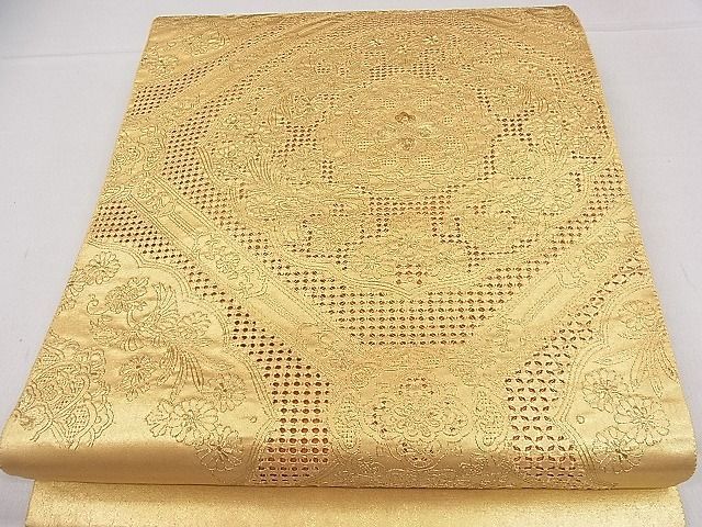 平和屋1■袋帯　総刺繍　スワトウ刺繍　鳳凰蜀江花文　瀞泥箔　本金箔　逸品　hy8490