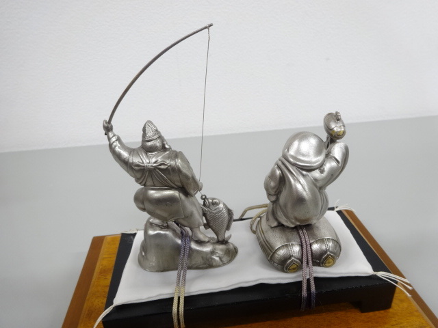 総重量 1.21kg 純銀製 恵比寿 大黒 ケース付 置物 骨董 古美術