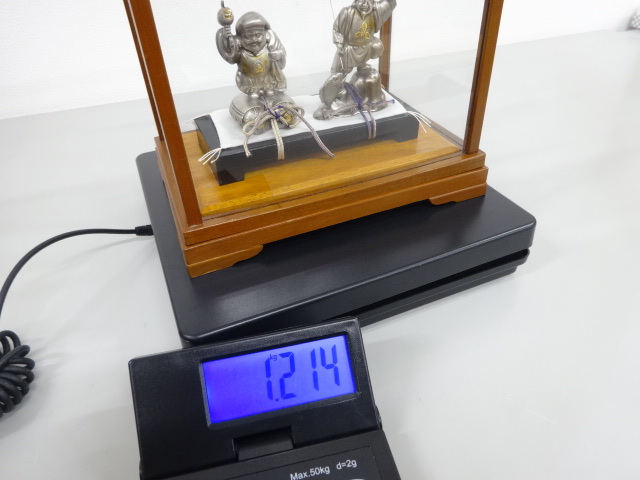 総重量 1.21kg 純銀製 恵比寿 大黒 ケース付 置物 骨董 古美術