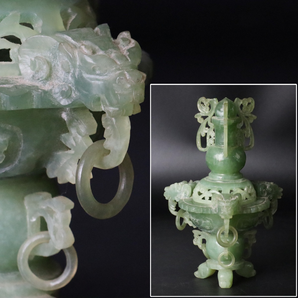 宋遼 和田青白玉石持蓮花童子 【宙】中国古玩 玉製 翡翠 細密透