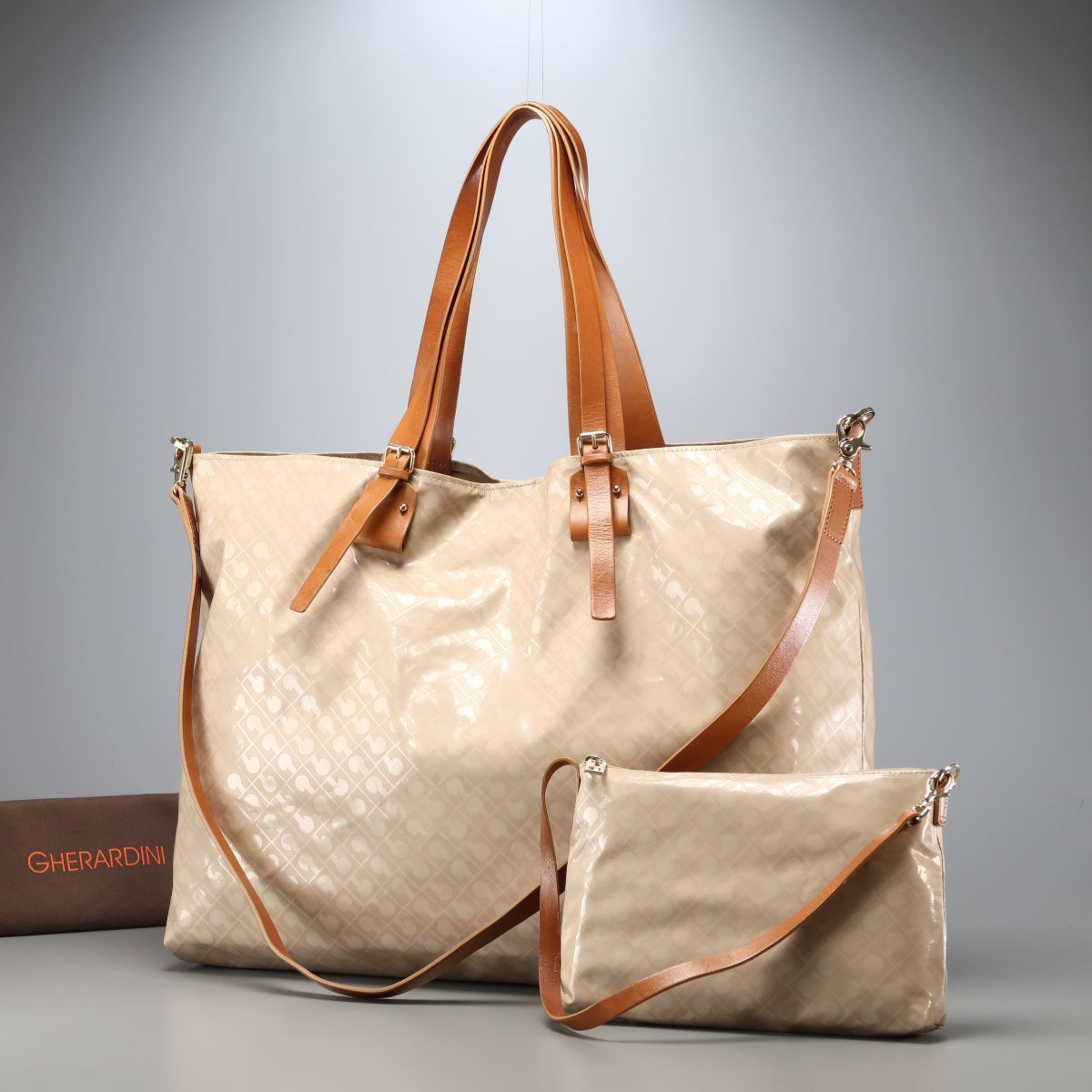 GHERARDINI 1円 ゲラルディーニ ハンドバッグ ピンクベージュ 保存袋付 
