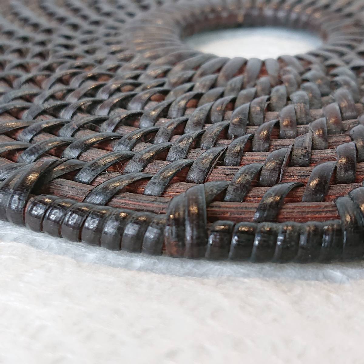 A07-1013　茶道具 組釜敷 籐 利休形 籐 茶道具 今屋静香園 籐編釜敷利休形 新古品 御園