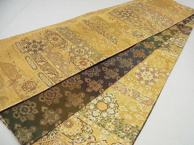 平和屋1□極上 両面 両方向 全通柄袋帯 唐織 瑞祥華文 金糸 逸品