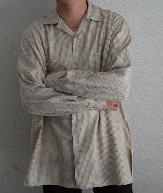 即完売 MAATEE & SONS Open Collar Silk Check Shirts size 2 