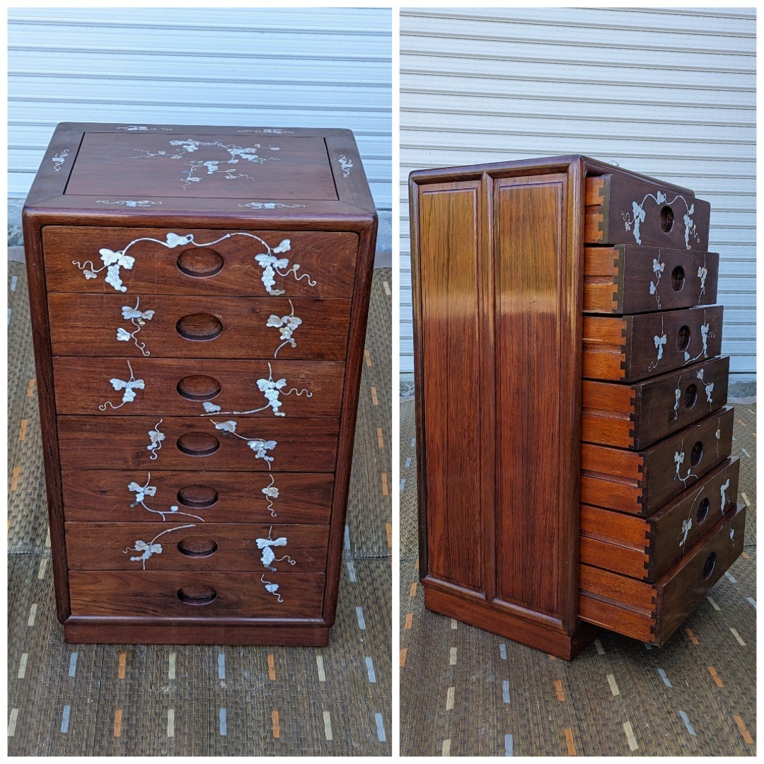 □□323□唐木 チェスト 5段 小引き出し 螺鈿細工 7段小引き出し 唐木