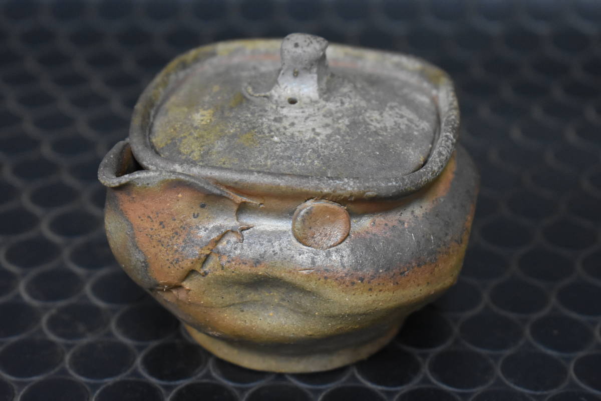 うぶ品 時代物 備前焼 四方蓋菱形口式耳付手造宝瓶 急須