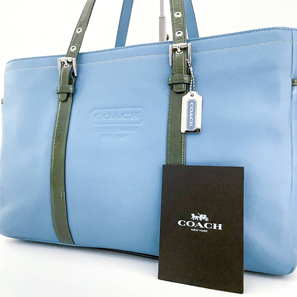 1円【入手困難品■定価9万】COACH コーチ ロゴドン ターンロック 希少色 A4 ビジネス バッグ トート レザー メンズ レディース 大容量 青