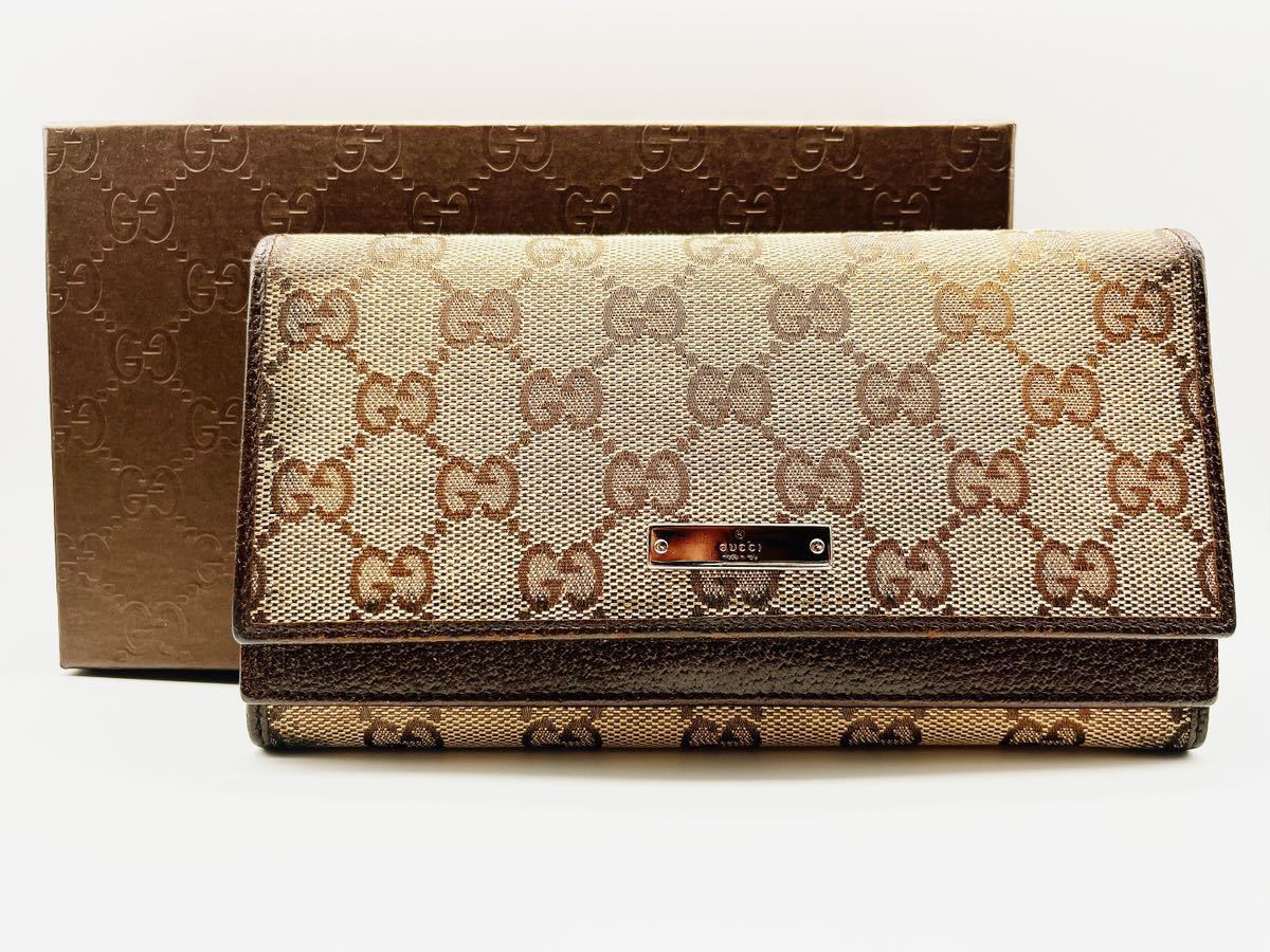 ☆美品 GUCCI 長財布 GGキャンバス グッチ GG柄 ブラウン ベージュ 