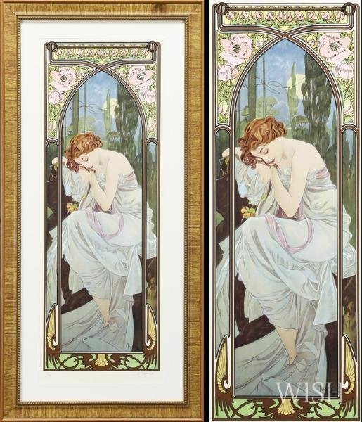 【真作】【WISH】ミュシャ Alphonse Mucha「四つの時の流れ-夜」リトグラフ 20号大 大作 　　〇アール・ヌーヴォー旗手 #23083344