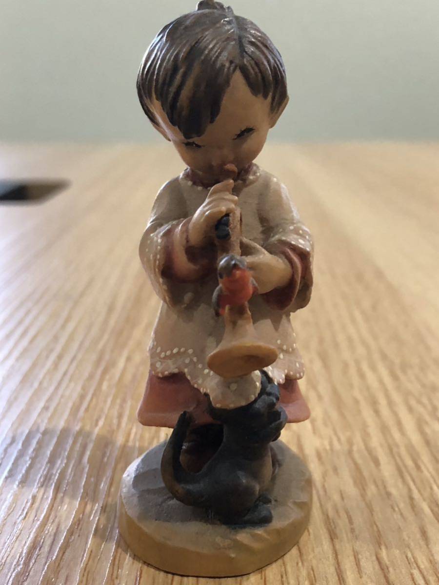 堺M1024Y】 アンリ？ 木彫り人形 ラッパ 少年 アンティーク フィギュア  