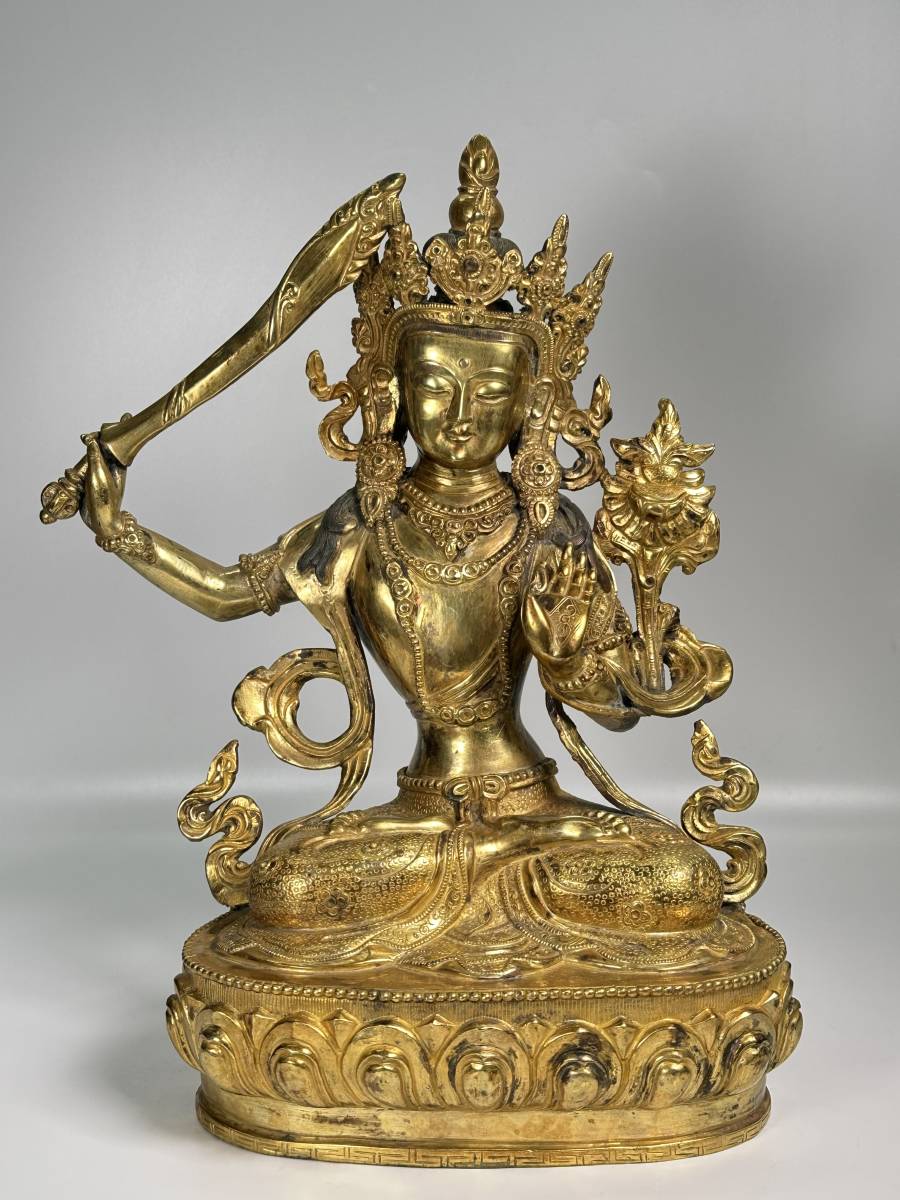 仏教美術　19~20世紀　金銅文殊菩薩造像　佛像　仏像　時代品　高さ32cm　中国　チベット　ネパール