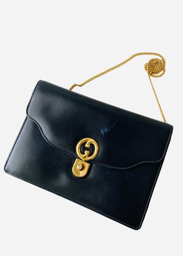 GUCCI グッチ チェーン ショルダーバッグ ロゴ金具 カーフ クラッチ