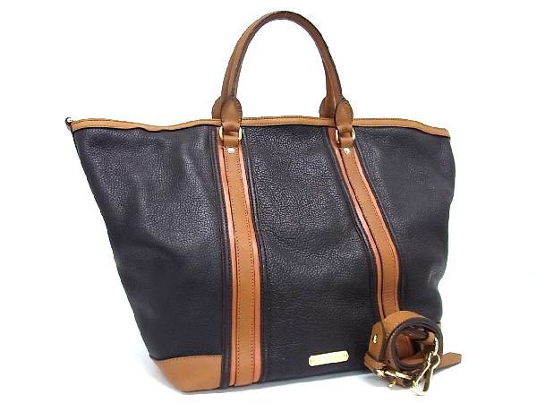 1円 ■美品■ BURBERRY バーバリー レザー 2WAY ショルダー ハンドバッグ トートバッグ レディース ブラウン系 BG4400