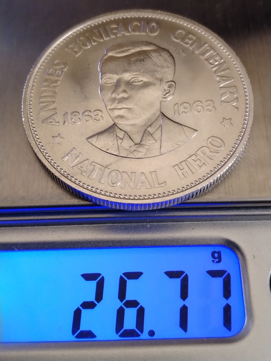 フィリピン 1963 1ペソ銀貨 100th Anniversary Birth of Andres
