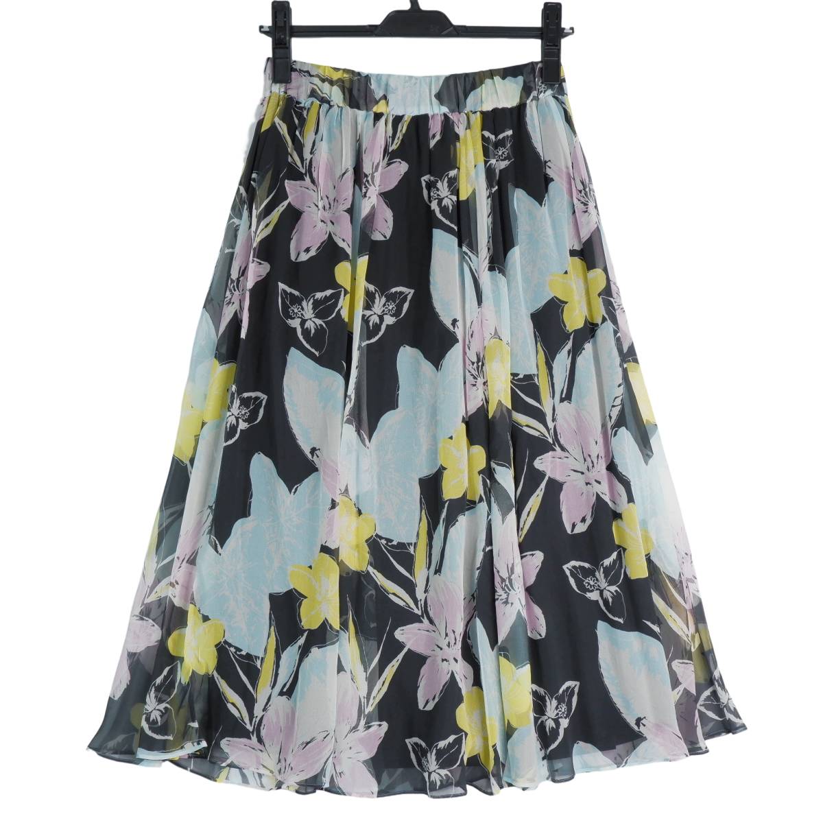 ◆美品◆ GRACE CONTINENTAL グレースコンチネンタル シルク 絹 100% 花柄 フラワー 総柄 ギャザー ロング スカート レディース 36　0133k0