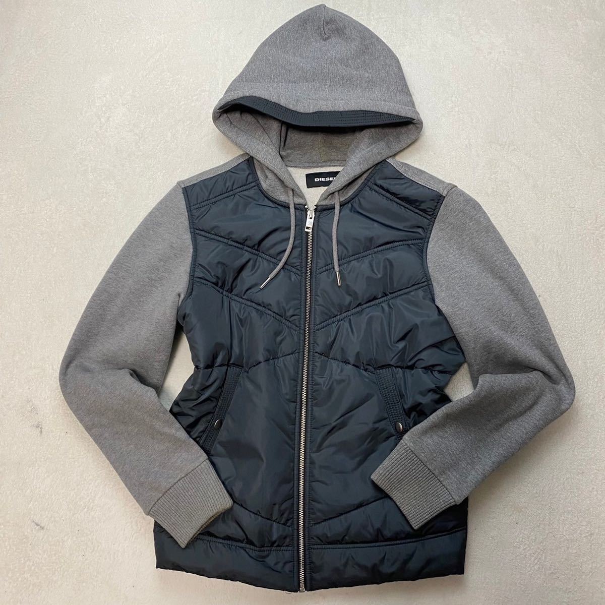 極美品○DIESEL ディーゼル 袖切替 中綿 パーカー ジップ フード 